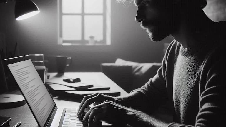 A man infront of a laptop